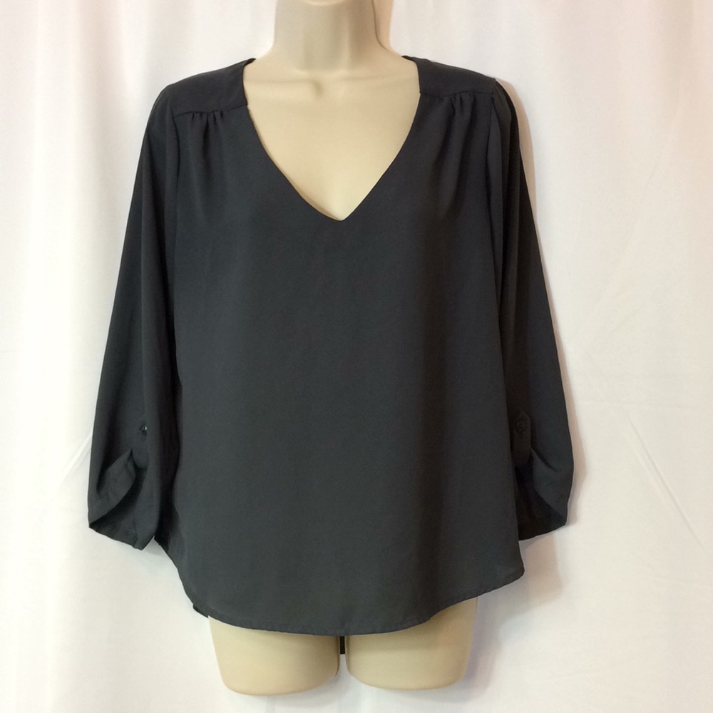 Gray V- Neck Blouse